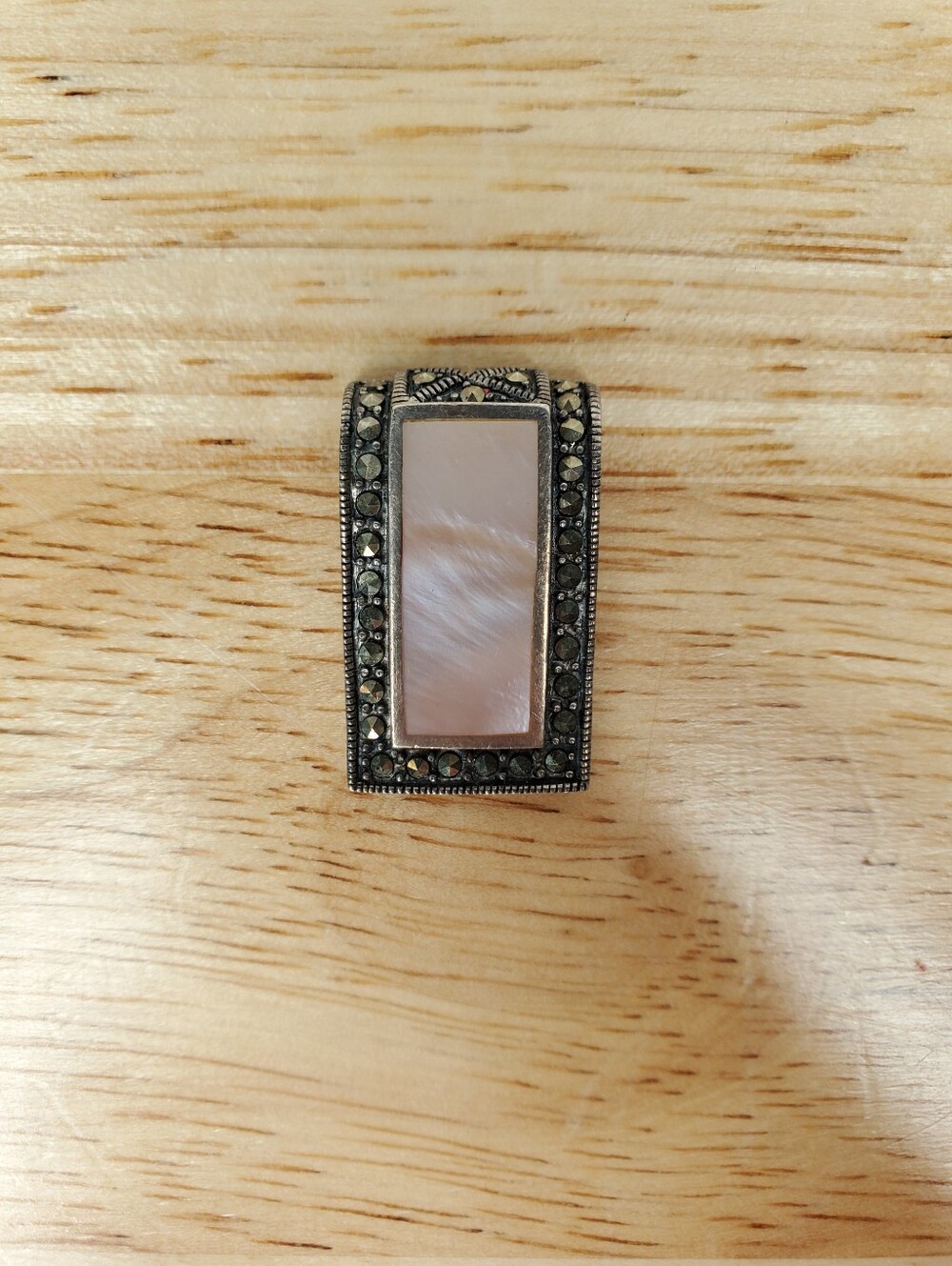 Sterling Silver Mother of Pearl and Marcasite Rectangular Slide Pendant